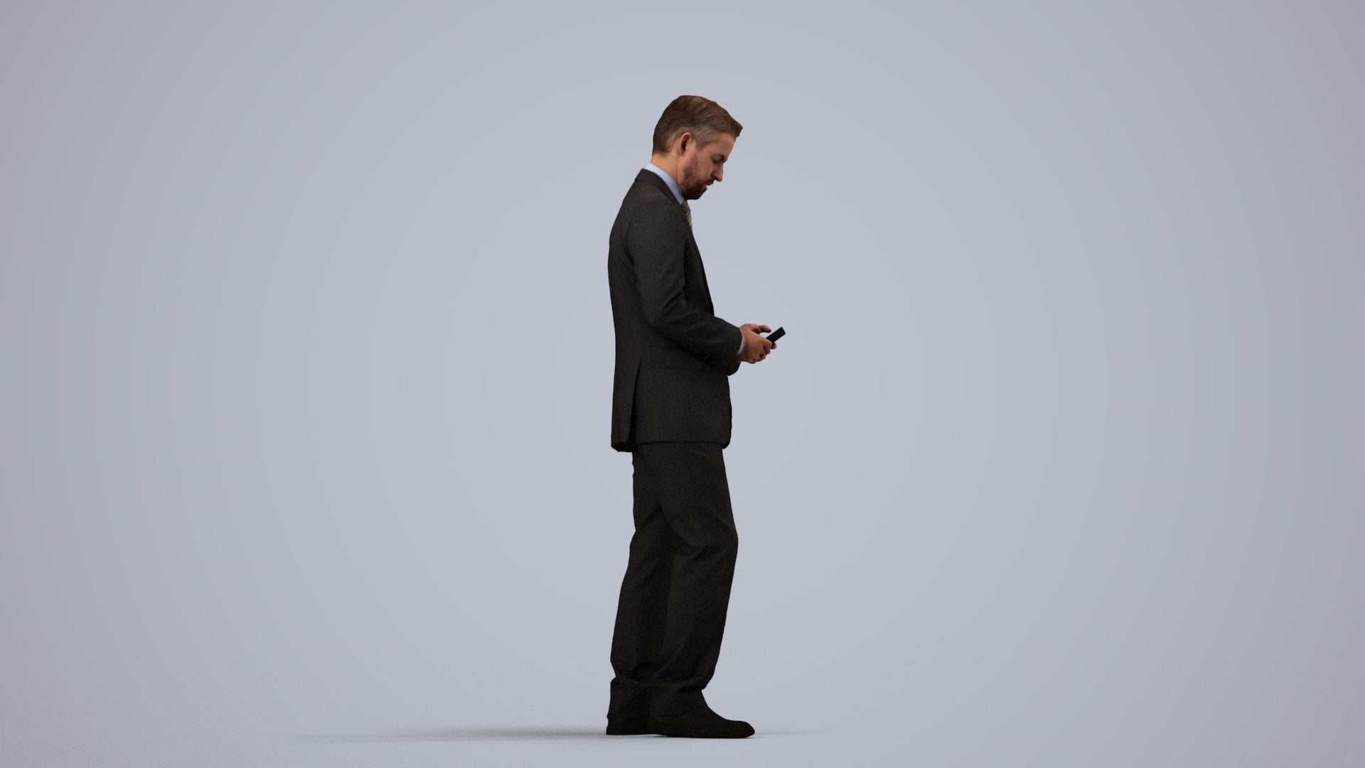 3D people model man business, scanned human for 3ds Max rendering, side view render