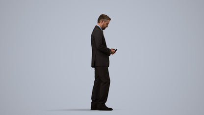 3D people model man business, scanned human for 3ds Max rendering, side view render