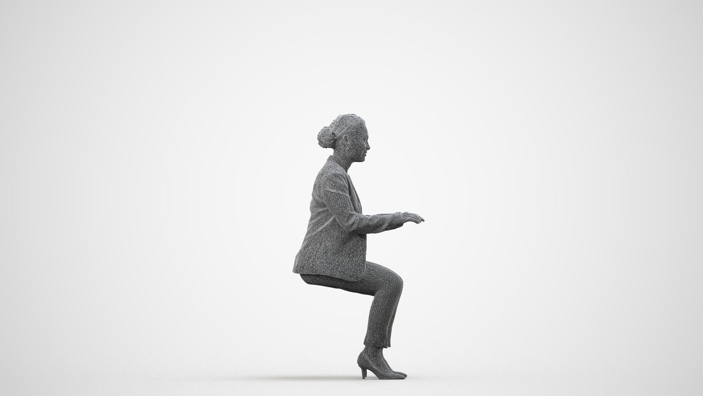 realistic 3D woman business, scanned archviz people for Blender and 3ds Max, wireframe side view