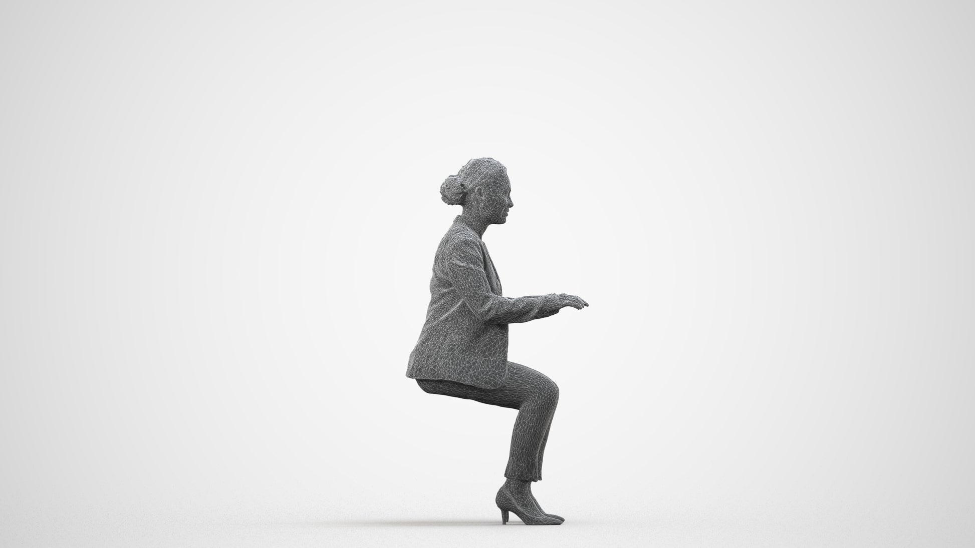 realistic 3D woman business, scanned archviz people for Blender and 3ds Max, wireframe side view