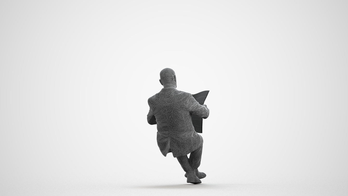 realistic 3D people senior man business sitting, render-ready for V-Ray and Corona, FBX OBJ, wireframe front view
