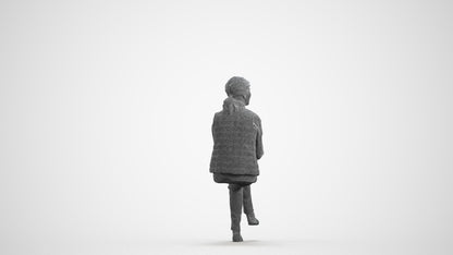 realistic 3D people senior woman casual sitting, render-ready for V-Ray and Corona, FBX OBJ, wireframe front view
