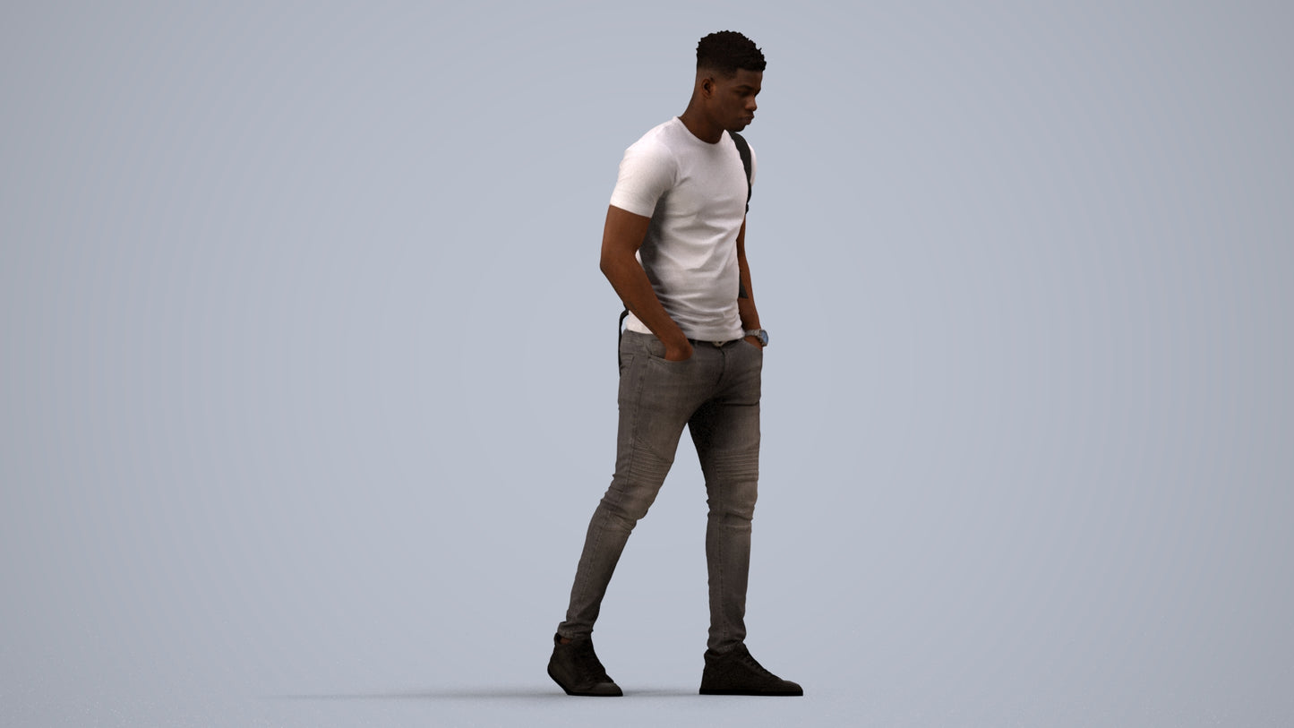 realistic 3D human man casual walking, archviz people FBX OBJ for Blender, side view render