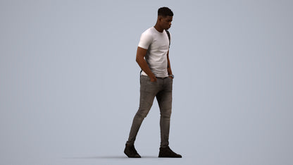 realistic 3D human man casual walking, archviz people FBX OBJ for Blender, side view render
