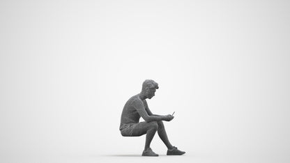 realistic 3D human man casual sitting, archviz people FBX OBJ for Blender, wireframe side view