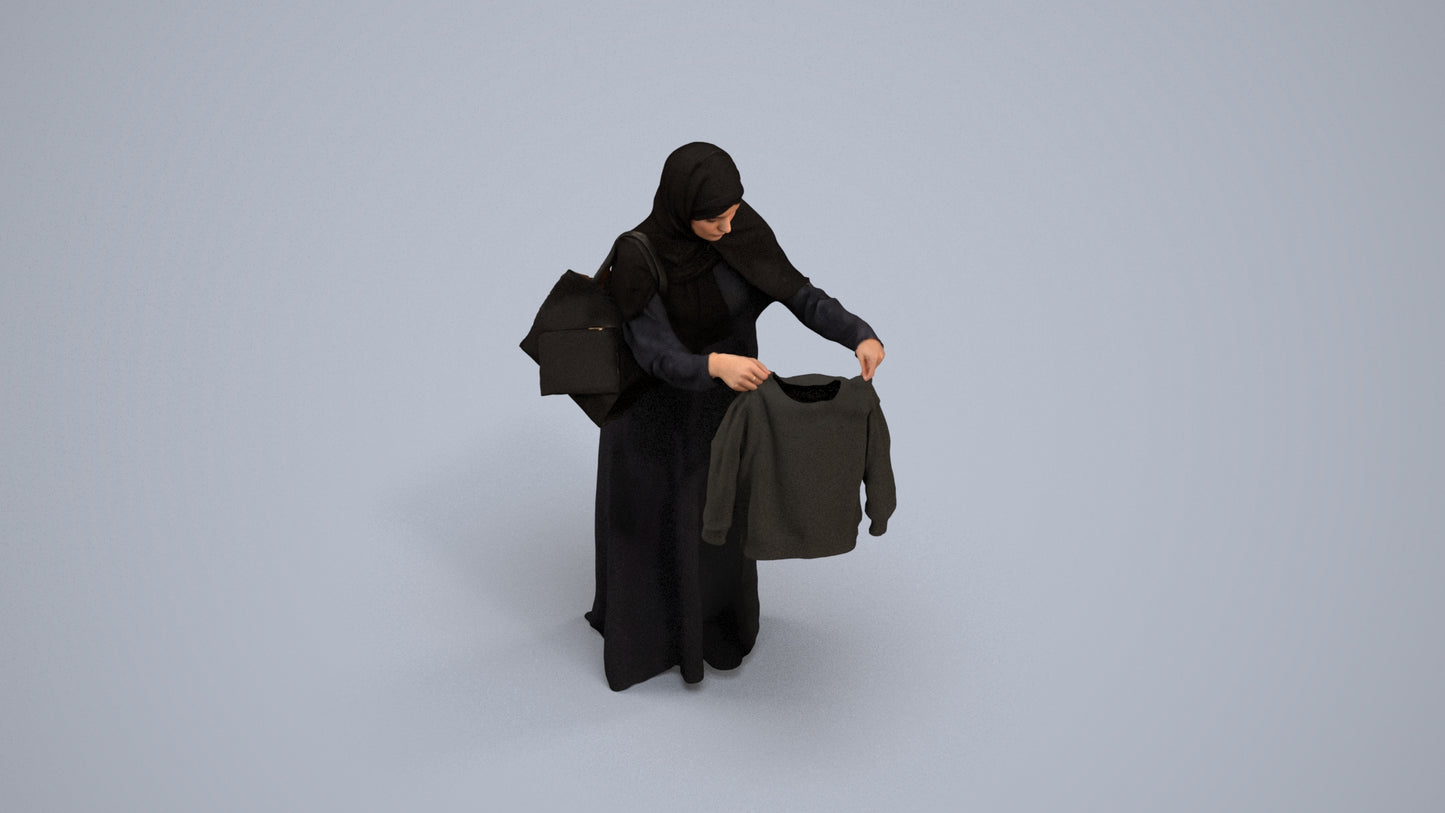 scanned 3D woman shopping, photogrammetry people for Enscape and V-Ray, back view render