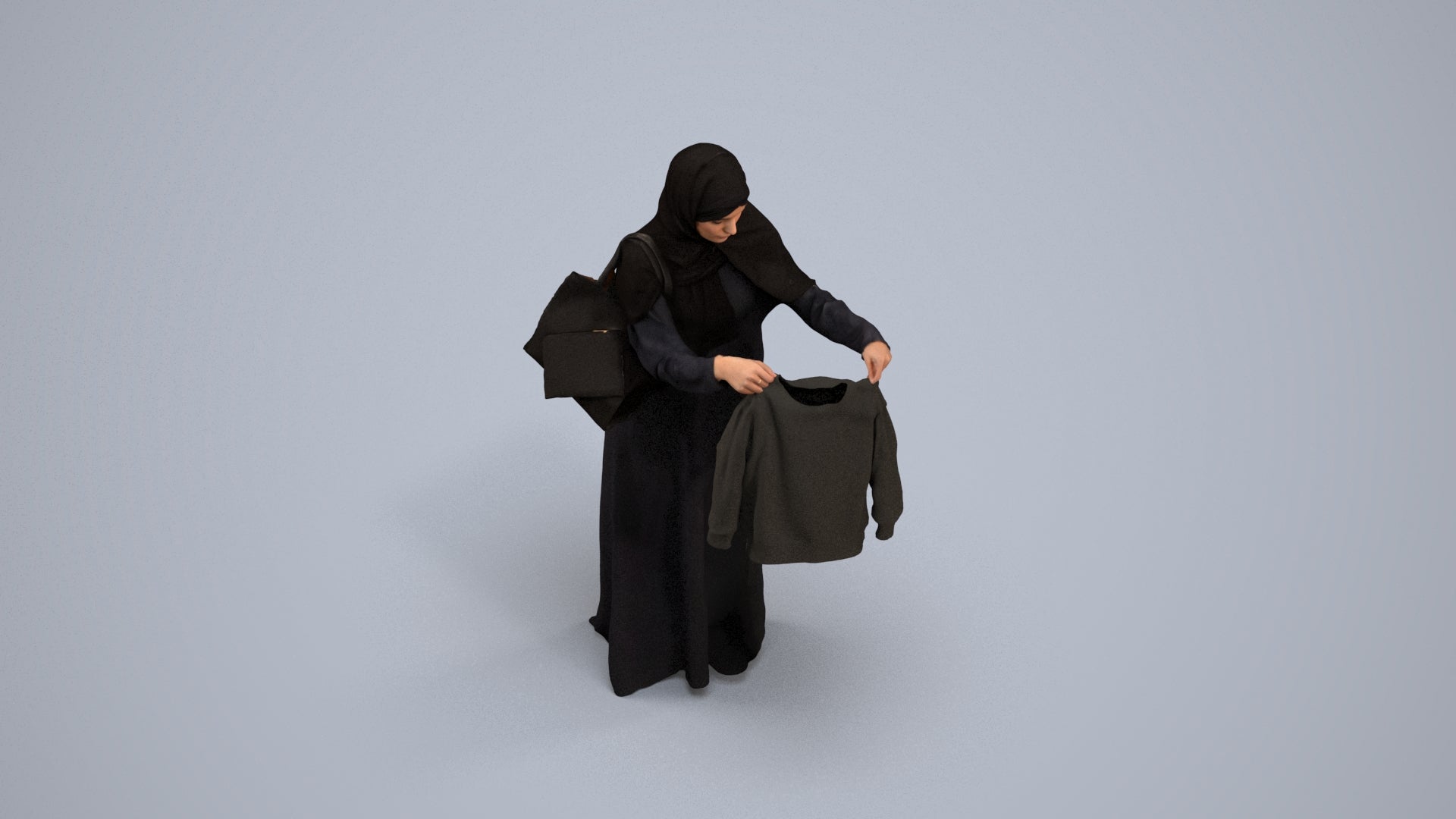 scanned 3D woman shopping, photogrammetry people for Enscape and V-Ray, back view render