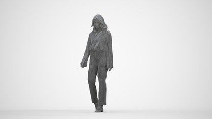 3D scanned woman walking business, photorealistic archviz people for Enscape and SketchUp, wireframe back view