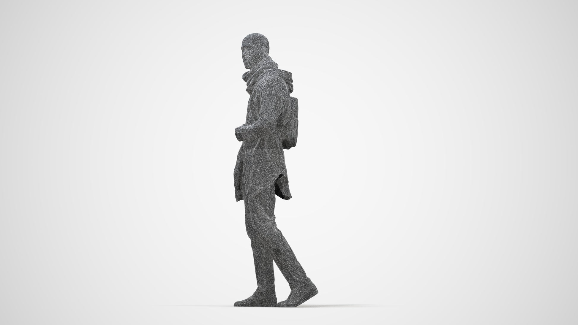 realistic 3D man casual walking, scanned archviz people for Blender and 3ds Max, wireframe back view