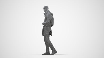 realistic 3D man casual walking, scanned archviz people for Blender and 3ds Max, wireframe back view