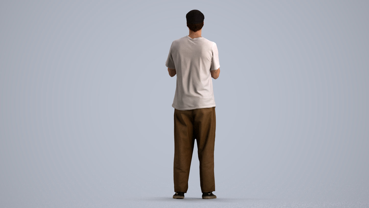 3D people model man casual standing, scanned human for 3ds Max rendering, front view render