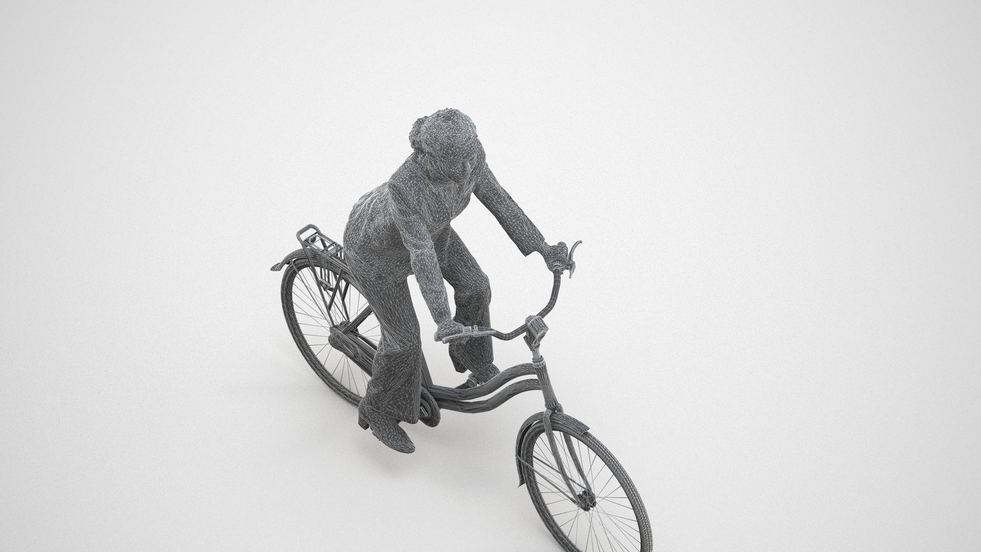 realistic 3D people woman business cycling, render-ready for V-Ray and Corona, FBX OBJ, wireframe three-quarter view