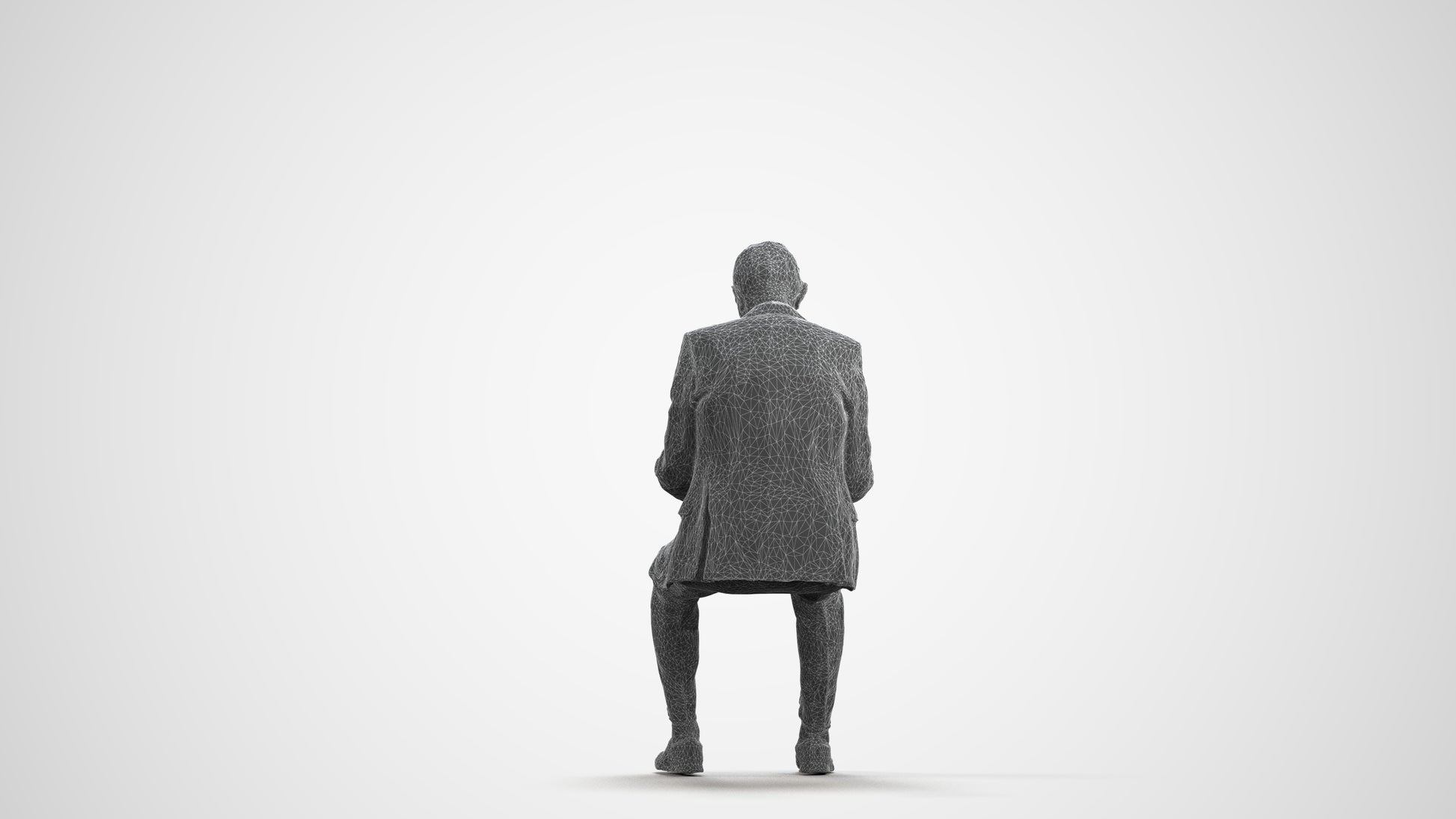 scanned 3D senior man business sitting, photogrammetry people for Enscape and V-Ray, wireframe front view