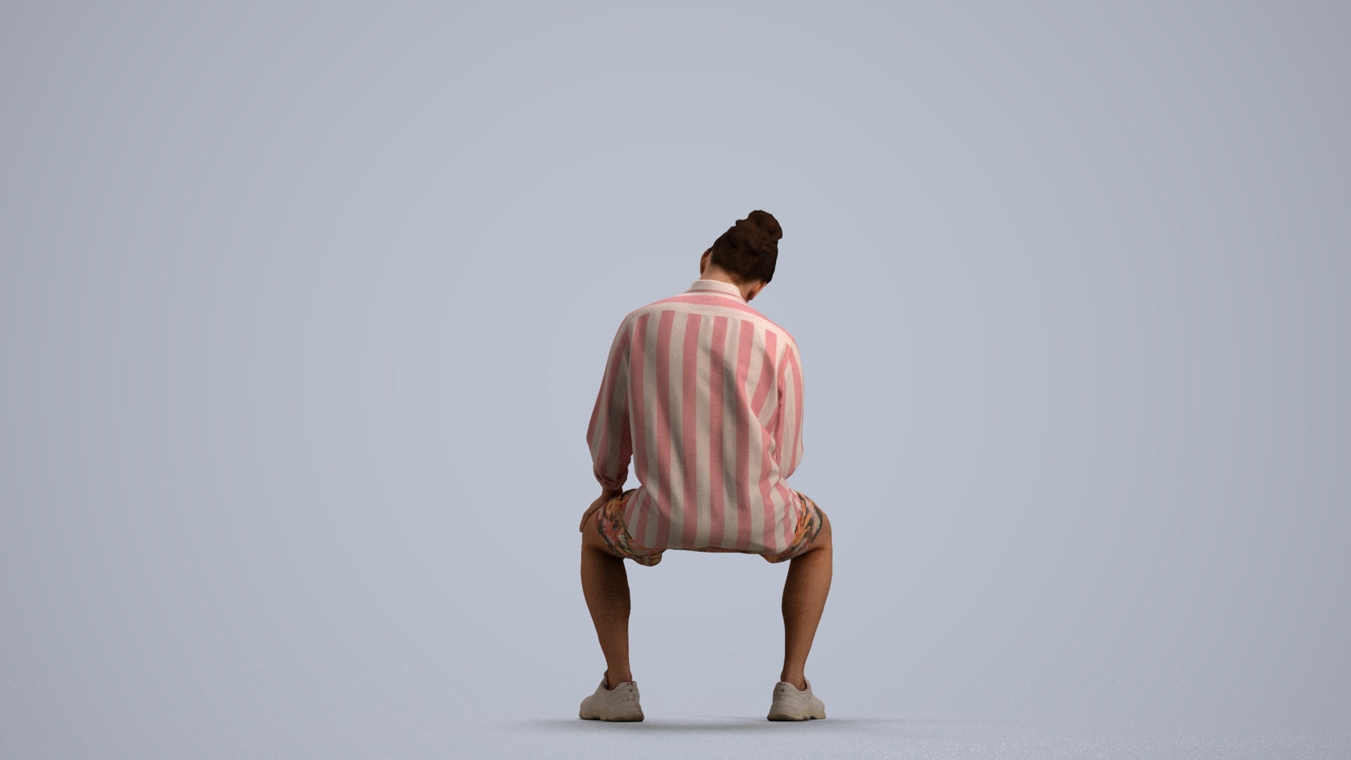 photogrammetry 3D man casual sitting, realistic human model archviz FBX, front view render
