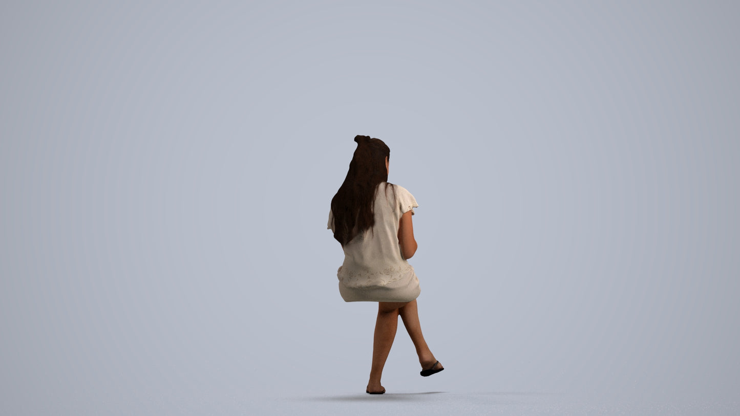 3D human model woman casual sitting, photogrammetry scanned person for archviz, front view render