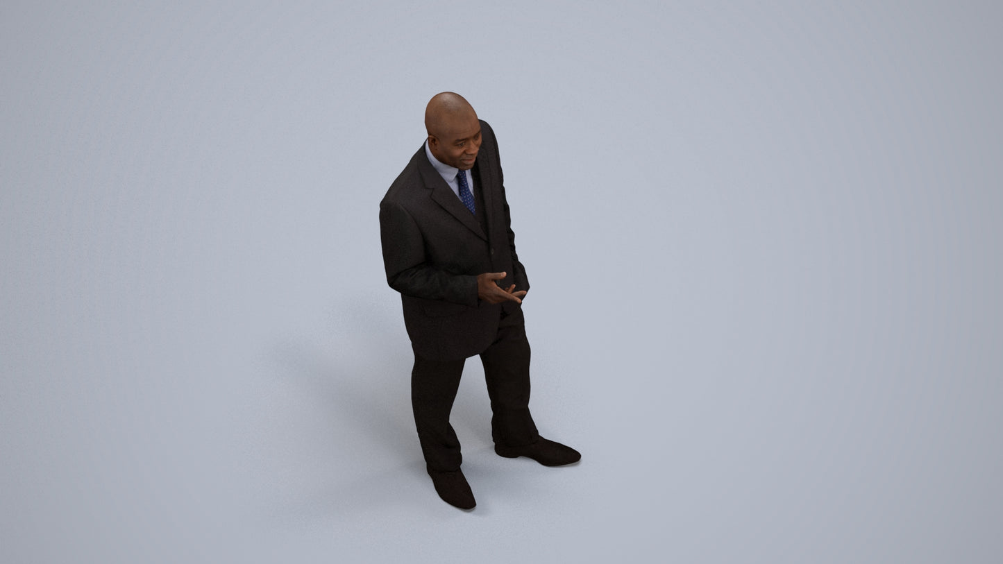 realistic 3D human man business, archviz people FBX OBJ for Blender, back view render