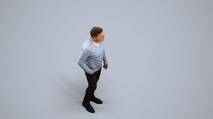 3D human model man casual standing, photogrammetry scanned person for archviz, back view render