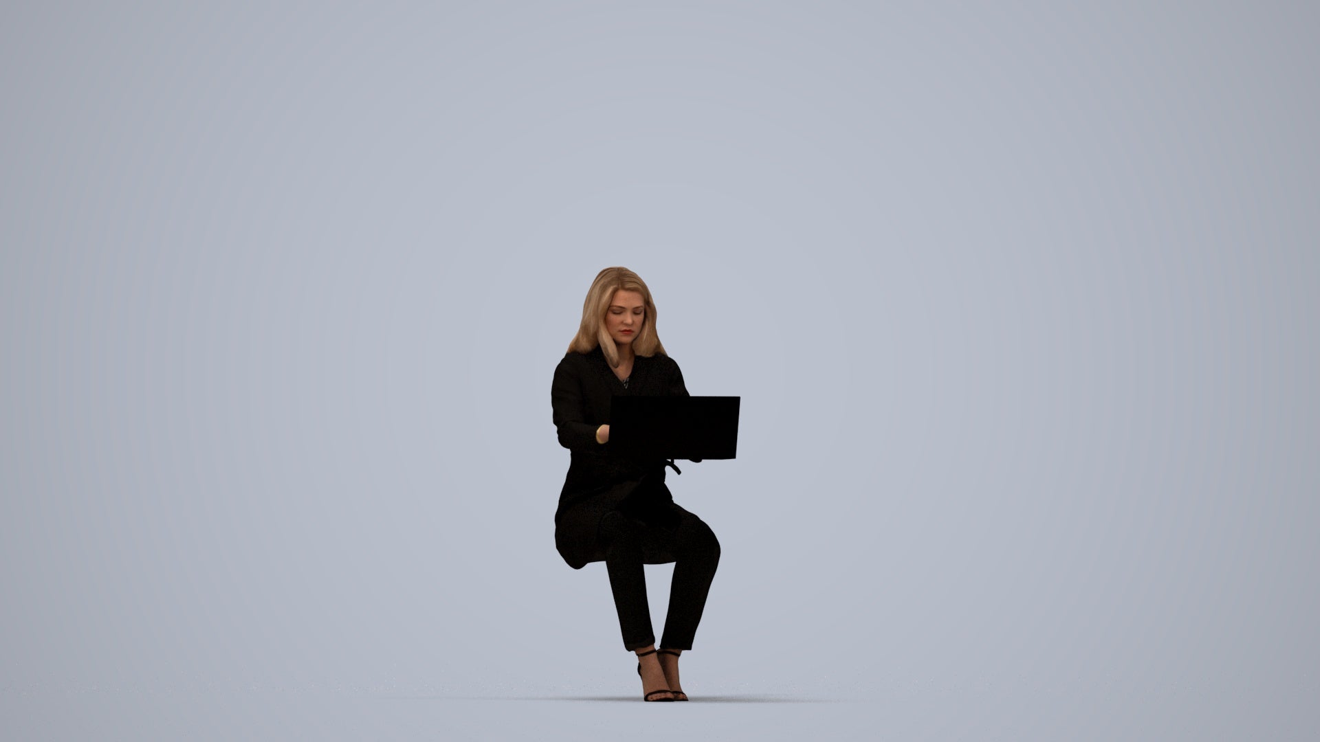 scanned 3D woman business sitting, photogrammetry people for Enscape and V-Ray, top-down view render