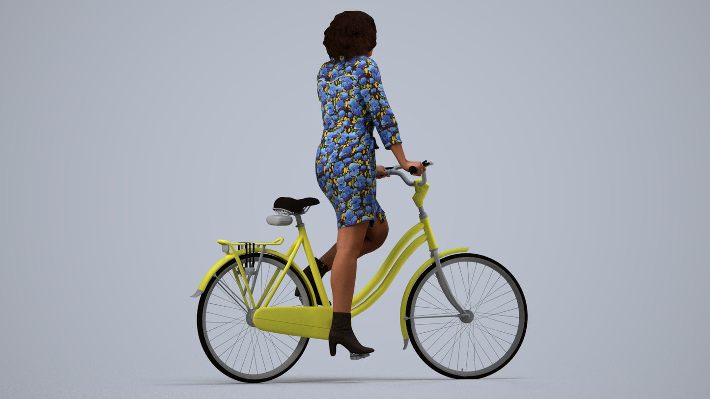 3D people model woman casual cycling, scanned human for 3ds Max rendering, side view render