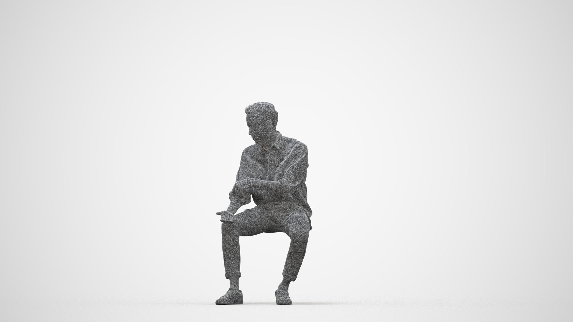 realistic 3D people man casual sitting, render-ready for V-Ray and Corona, FBX OBJ, wireframe back view