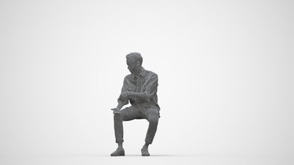 realistic 3D people man casual sitting, render-ready for V-Ray and Corona, FBX OBJ, wireframe back view