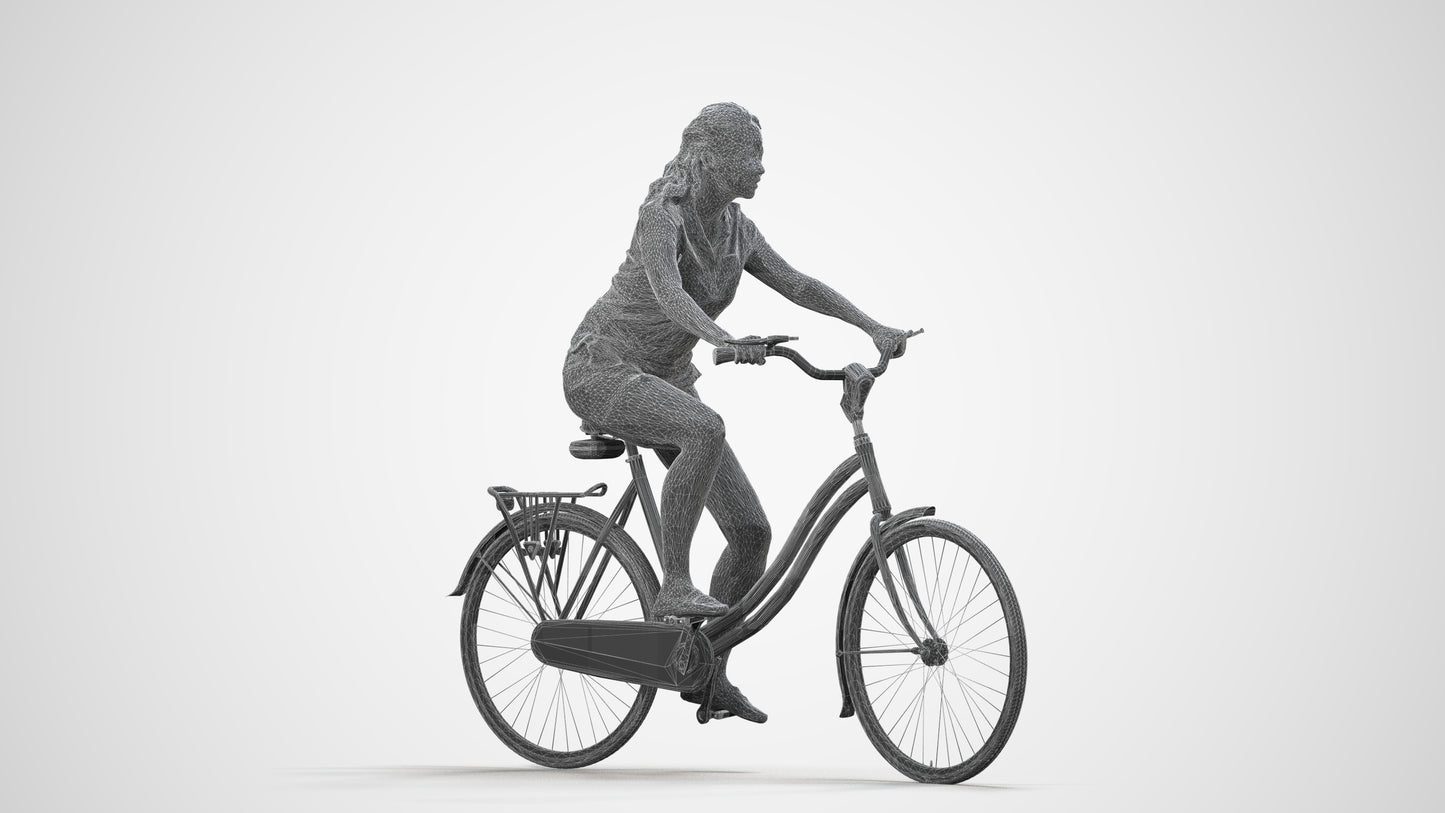 realistic 3D people woman casual cycling, render-ready for V-Ray and Corona, FBX OBJ, wireframe side view
