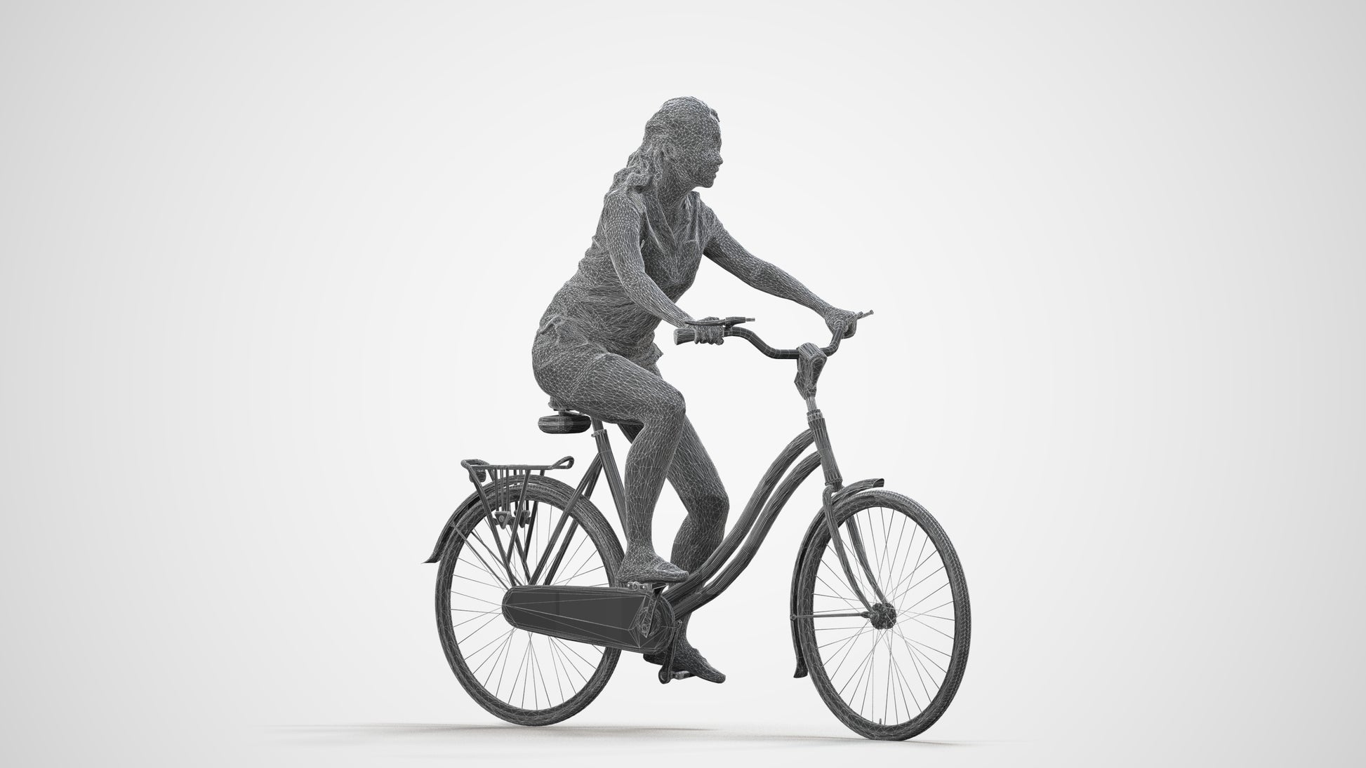 realistic 3D people woman casual cycling, render-ready for V-Ray and Corona, FBX OBJ, wireframe side view