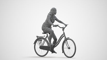realistic 3D people woman casual cycling, render-ready for V-Ray and Corona, FBX OBJ, wireframe side view