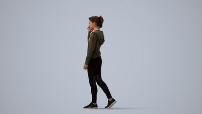 realistic 3D human woman sport, archviz people FBX OBJ for Blender, three-quarter view render