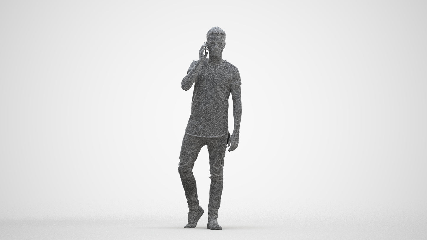 scanned 3D man casual walking, photogrammetry people for Enscape and V-Ray, three-quarter front view render