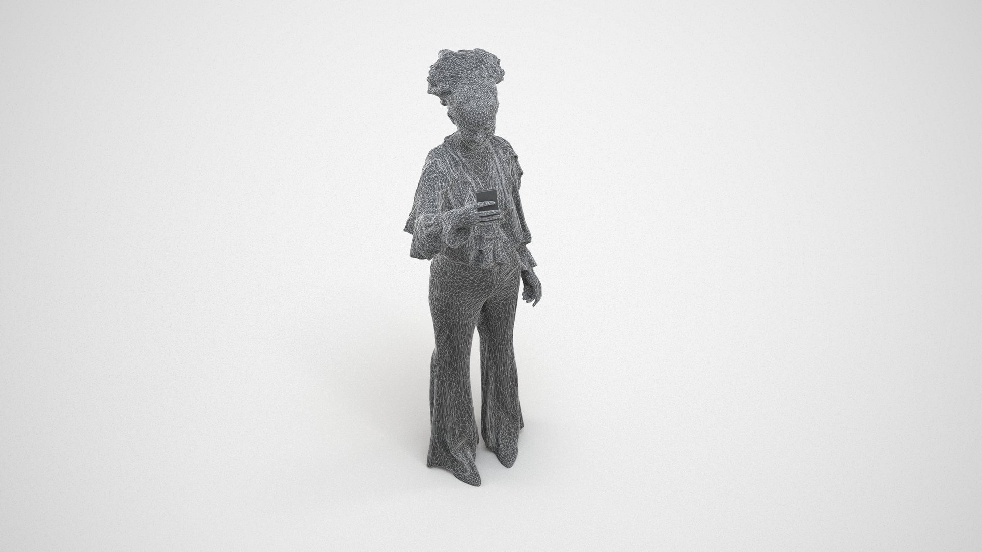 photogrammetry 3D woman casual standing, realistic human model archviz FBX, wireframe three-quarter view
