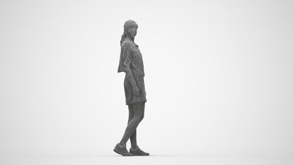 realistic 3D woman casual walking, scanned archviz people for Blender and 3ds Max, wireframe back view