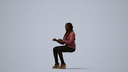 3D people model woman casual sitting, scanned human for 3ds Max rendering, three-quarter view render