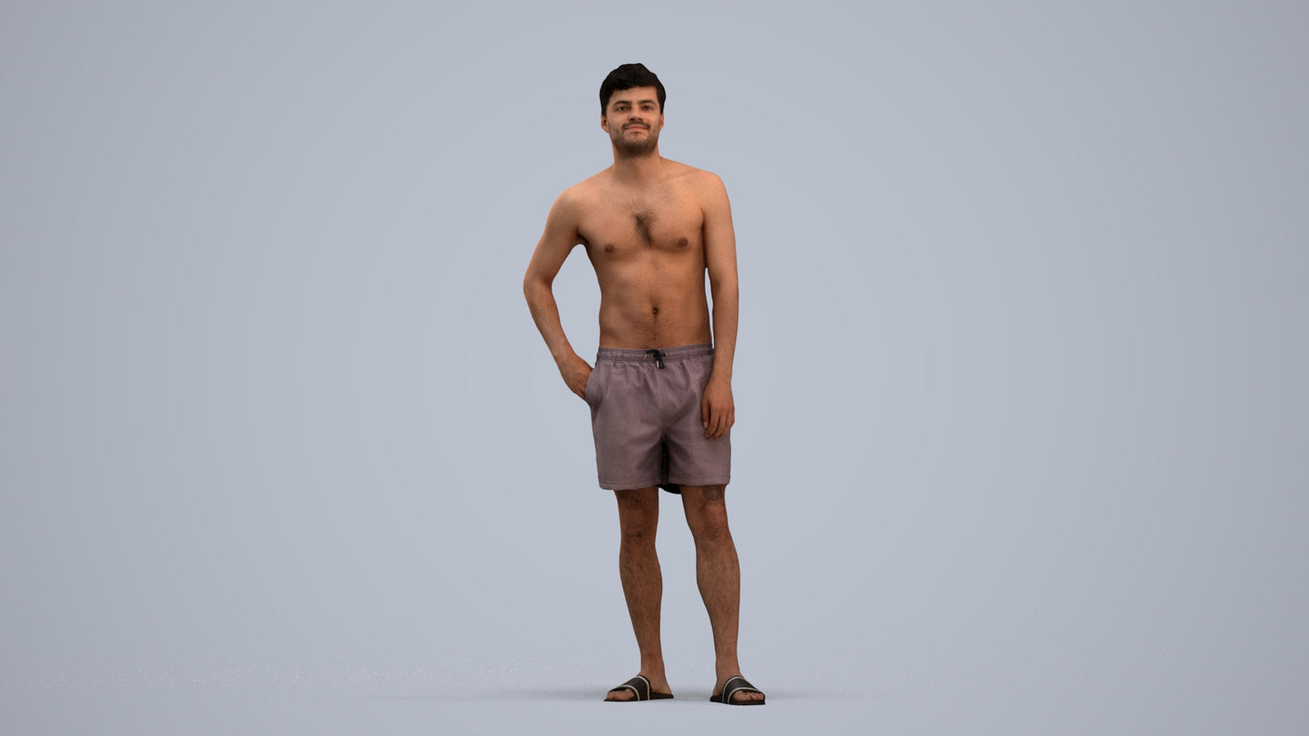 3D people model man pool, scanned human for 3ds Max rendering, standing pose render