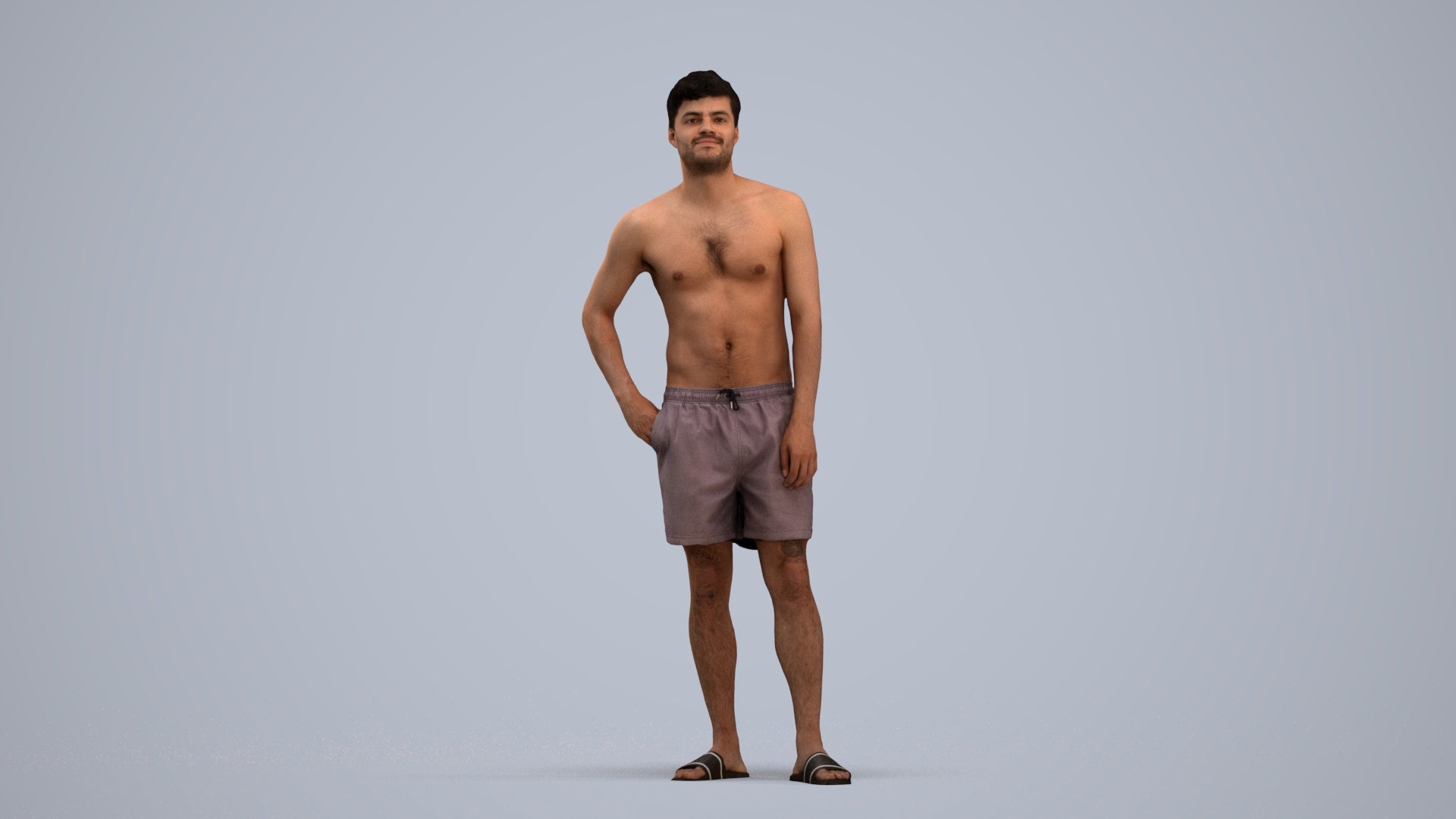 3D people model man pool, scanned human for 3ds Max rendering, standing pose render
