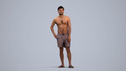 3D people model man pool, scanned human for 3ds Max rendering, standing pose render