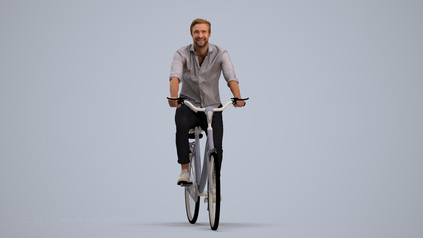 realistic 3D man casual cycling, scanned archviz people for Blender and 3ds Max, standing pose render