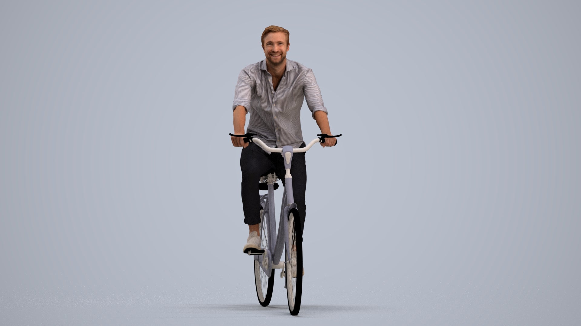 realistic 3D man casual cycling, scanned archviz people for Blender and 3ds Max, standing pose render
