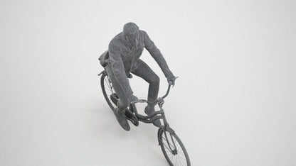realistic 3D man casual cycling, scanned archviz people for Blender and 3ds Max, wireframe three-quarter view