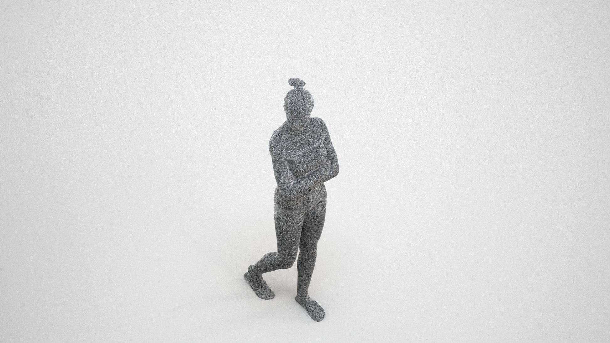 3D scanned girl walking casual, photorealistic archviz people for Enscape and SketchUp, wireframe three-quarter view