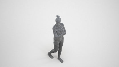 3D scanned girl walking casual, photorealistic archviz people for Enscape and SketchUp, wireframe three-quarter view