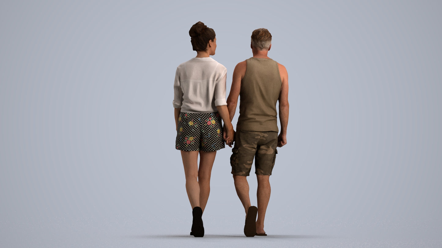 scanned 3D woman casual couple, photogrammetry people for Enscape and V-Ray, front view render