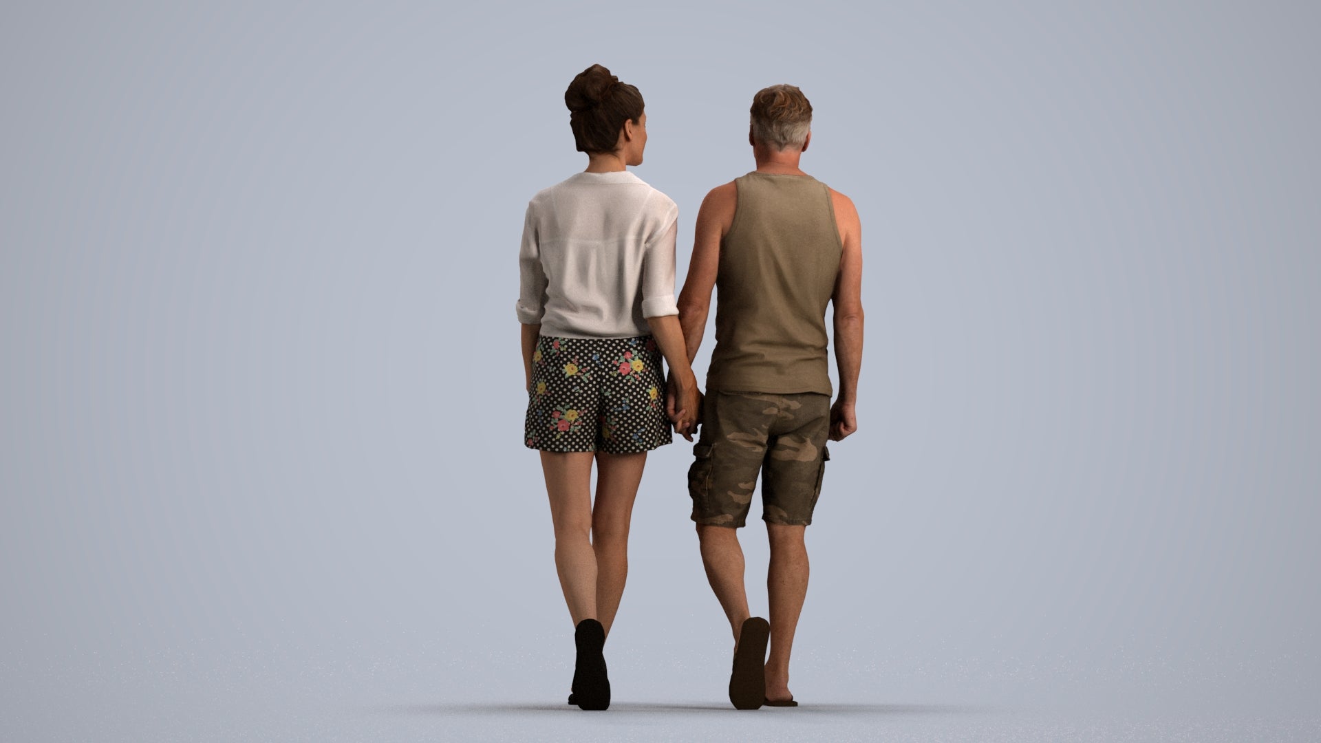scanned 3D woman casual couple, photogrammetry people for Enscape and V-Ray, front view render