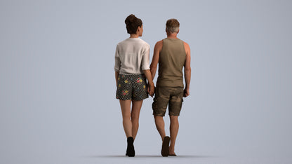 scanned 3D woman casual couple, photogrammetry people for Enscape and V-Ray, front view render
