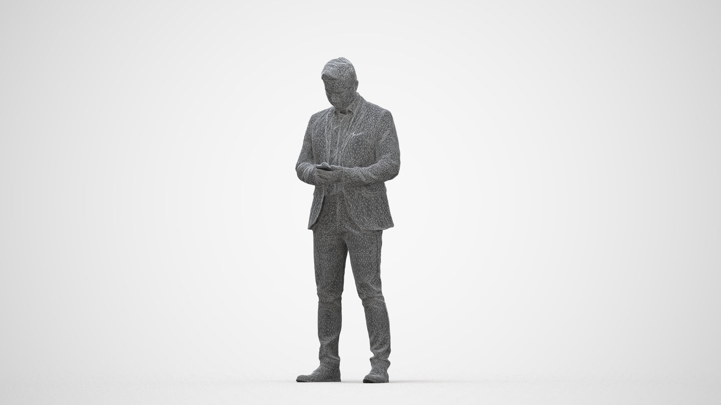 realistic 3D man business, scanned archviz people for Blender and 3ds Max, wireframe back view