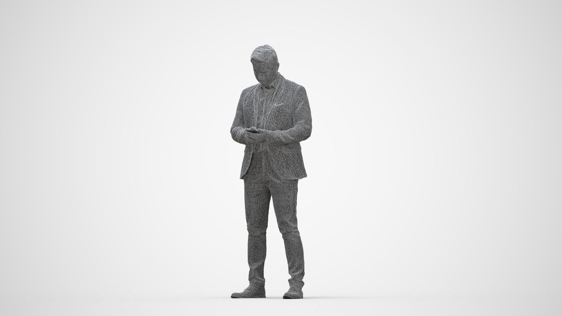 realistic 3D man business, scanned archviz people for Blender and 3ds Max, wireframe back view