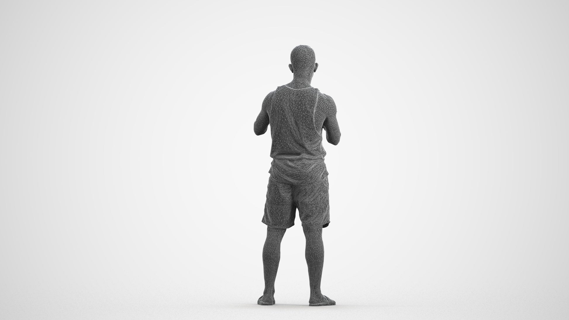 realistic 3D people man standing, render-ready for V-Ray and Corona, FBX OBJ, wireframe front view