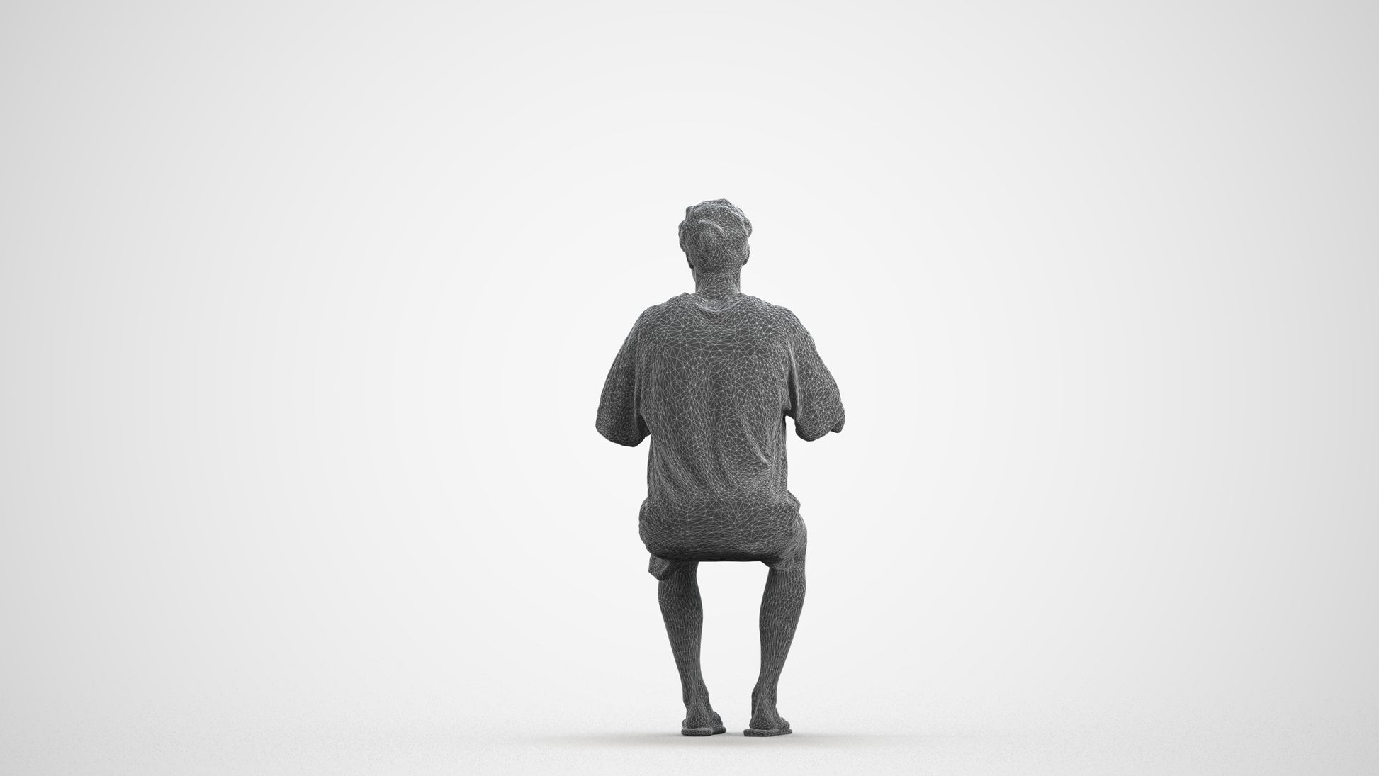 realistic 3D man casual sitting, scanned archviz people for Blender and 3ds Max, wireframe front view