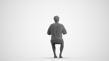realistic 3D man casual sitting, scanned archviz people for Blender and 3ds Max, wireframe front view