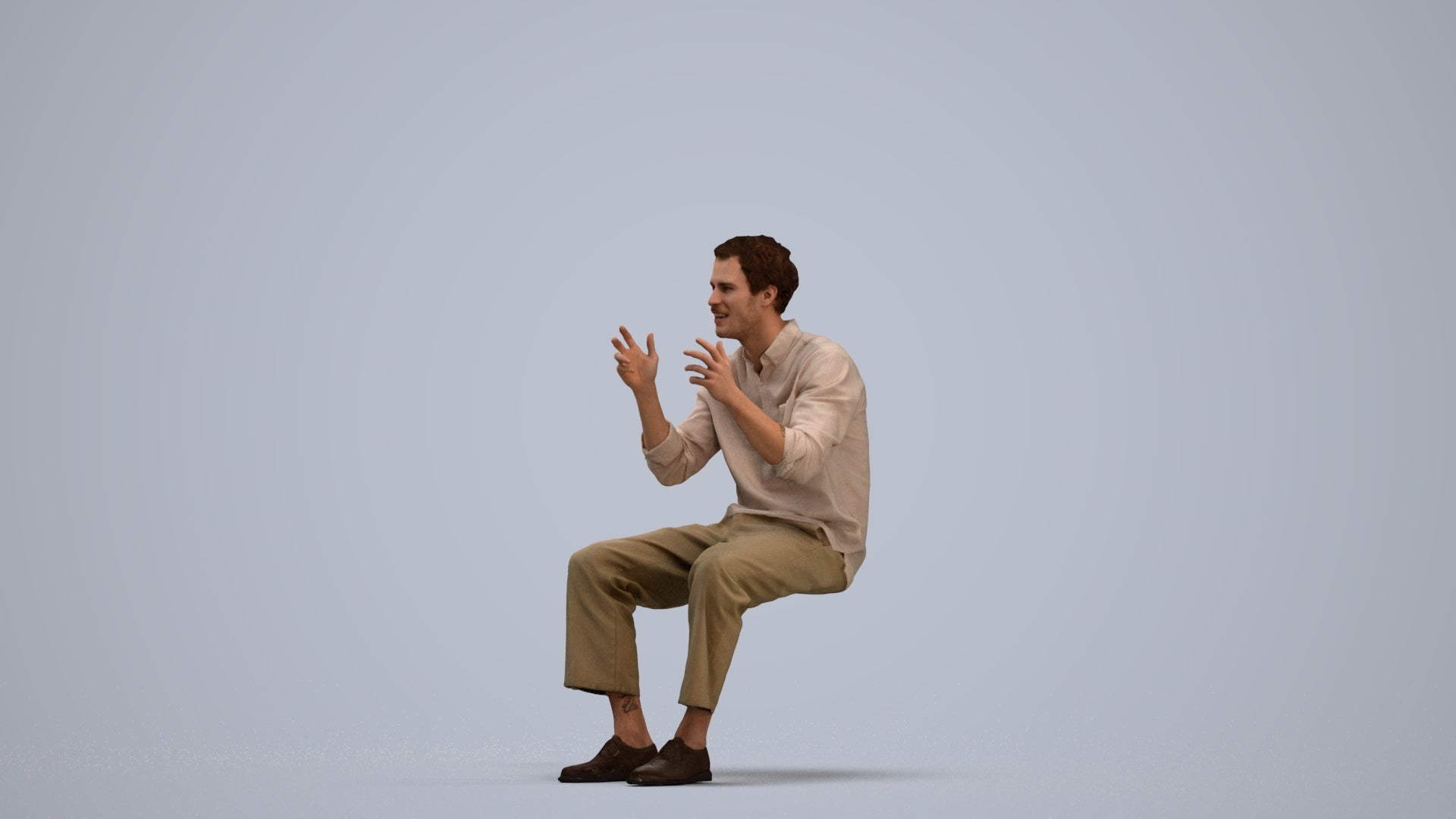 3D scanned man sitting casual, photorealistic archviz people for Enscape and SketchUp, standing pose render